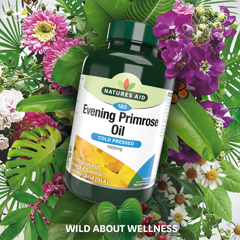 Natures Aid Evening Primrose Oil 1000 mg, Cold Pressed, Omega-6 GLA, 180 Softgel Capsules 180 Count (Pack of 1) - BeesActive Australia