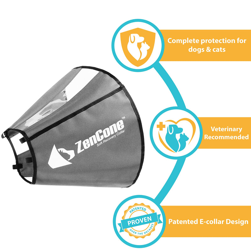 ZenPet Pet Recovery Cone E-Collar for Dogs and Cats - Always Use with Your Pet's Everyday Collar - Comfortable Soft Collar is Adjustable for a Secure and Custom Fit X-Large Grey - BeesActive Australia