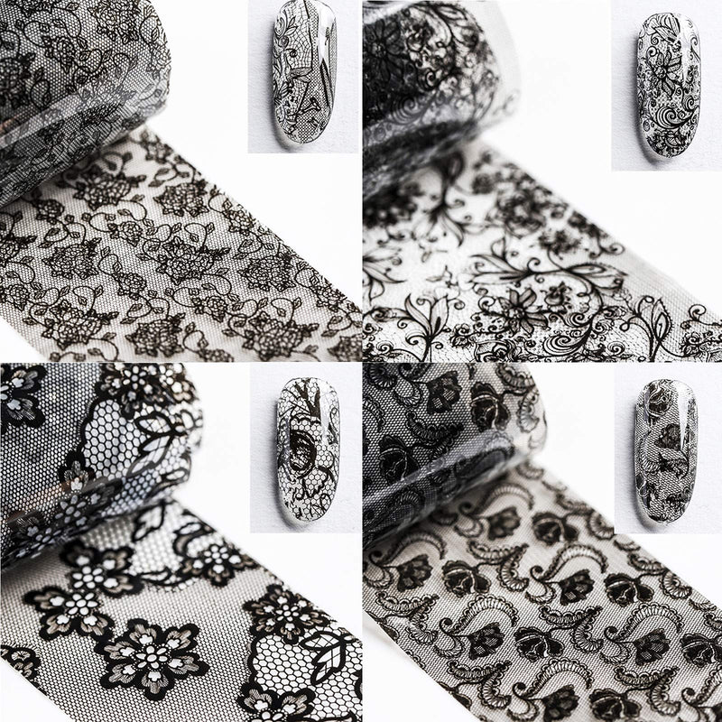 uspxqx Nail Sticker Alluring lace Pattern, Nail Art Stickers, 10Rolls of Nail foil Nail Art with Mystery Print, Black Nail foils Each Nail Decals is 1.6"X40", Beautiful Nail Decorations. - BeesActive Australia