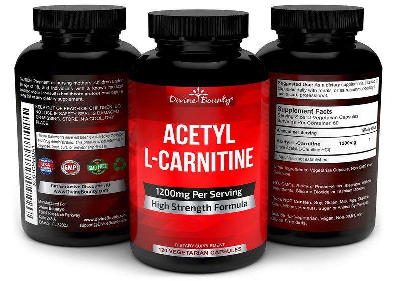 Acetyl L-Carnitine Capsules 1200mg Per Serving - L Carnitine Supplement 120 Vegetarian Capsules 1 - BeesActive Australia