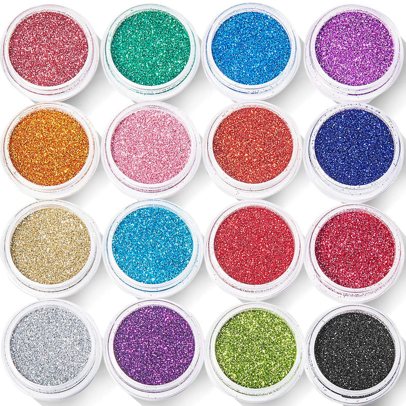 16 Colors Glitter Nail Sequins Powder Cosmetic Festival Chunky Body Manicure Craft Glitter for Nail Hair Face with 6 Small Brushes - BeesActive Australia