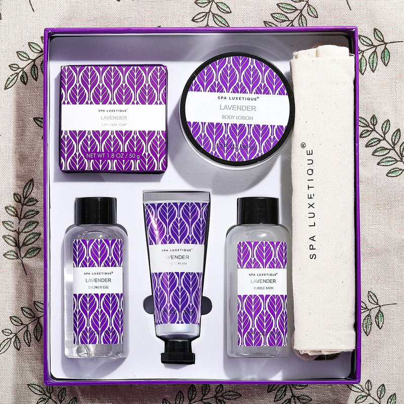 Spa Luxetique Spa Gift Baskets, Spa Gift Box, Lavender Bath Set, 6 Pcs Home Spa Set Includes Body Lotion, Shower Gel, Bubble Bath, Hand Cream, Travel Bag. Best Gift Sets for Women. - BeesActive Australia