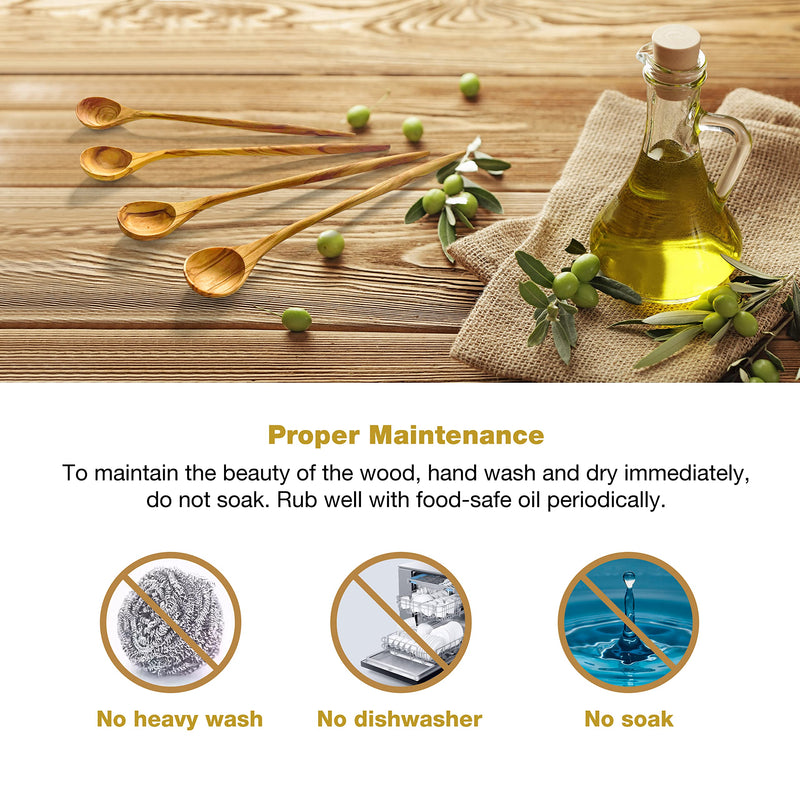 WONDERFUL 100% Natural Olive Wood Long Handle Spoons for Coffee, Tea, Milkshake Kitchen Stirring, Cocktail Stirrer; Mixing Honey Spoon, Chef Tasting Spoons 4 Pieces Pack Convenient Pack - BeesActive Australia
