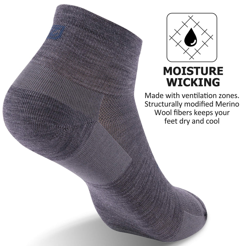 ZEALWOOD Merino Wool/Bamboo No Show/Ankle/Crew Athletic Socks Running Golf Tennis Hiking Socks,1/3 Pairs 3xgrey Quarter Large - BeesActive Australia