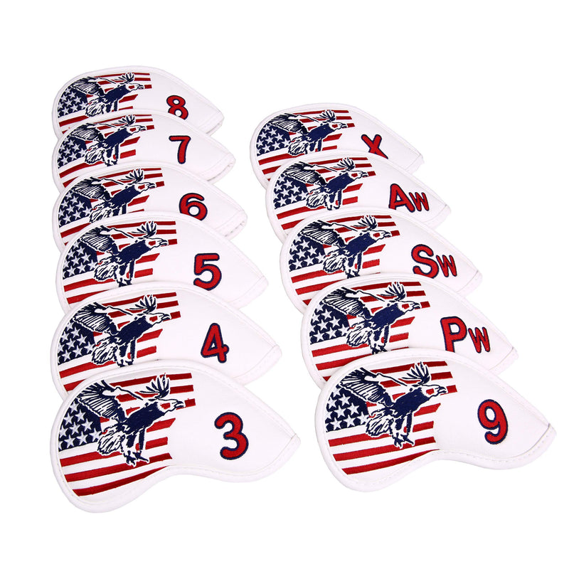 USA Flag and Eagle Golf Driver/Fairway Wood/Hybrid/Iron/Mallet Putter/Blade Putter Head Cover 11xIron Covers - BeesActive Australia