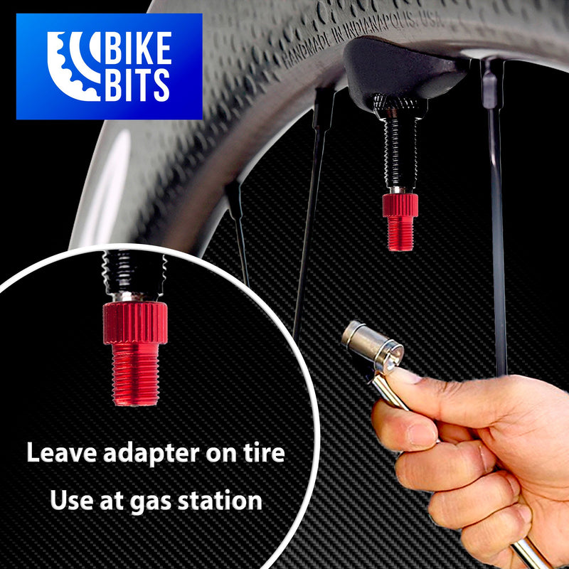 [AUSTRALIA] - Bike Bits Presta Valve Adapter - Convert Presta to Schrader - French/UK to US - Inflate Tire Using Standard Pump or Air Compressor Red 