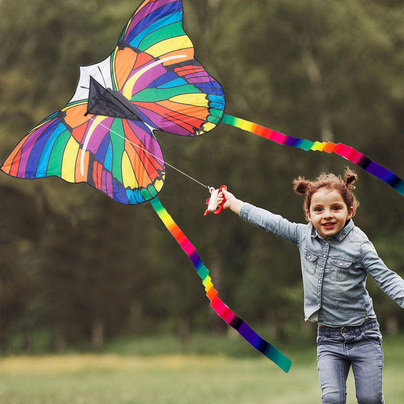 JEKOSEN 2022 Large Butterfly Kite for Kids and Adults Easy to Fly Single Line String with Tail for Beach Trip Park Family Outdoor Activities Stained Glass - BeesActive Australia