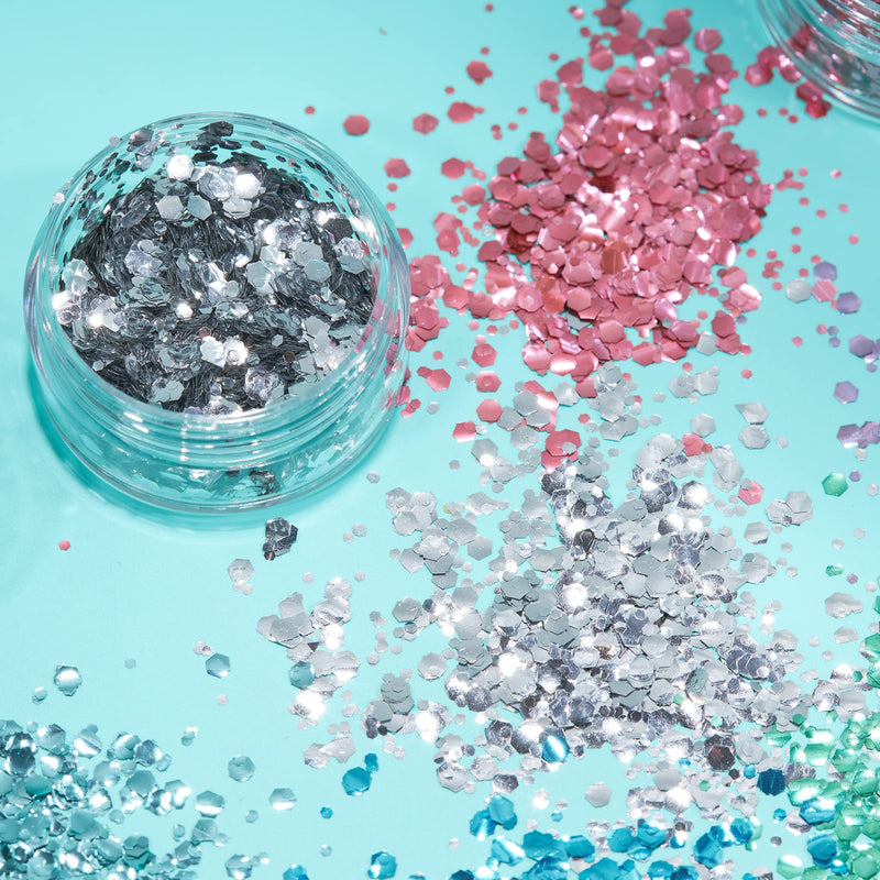 Moon Glitter Biodegradable Eco Chunky Glitter - 100% Cosmetic Bio Glitter for Face, Body, Nails, Hair & Lips - 3g Set of 8 + Fix Gel - BeesActive Australia