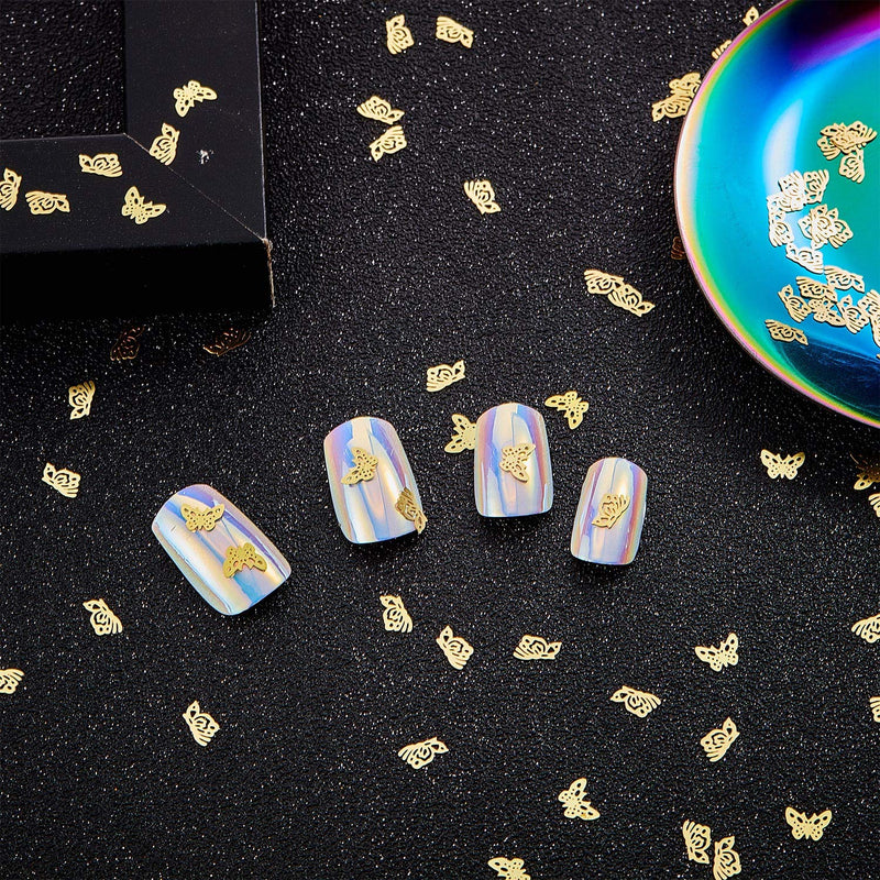 2000 Pieces Gold Butterfly Nail Art Stickers Metal Slice Nail Studs Thin Fingernail Metallic Sequins for Women Girls DIY Nail Art Decoration Salon Home Manicure Supply - BeesActive Australia