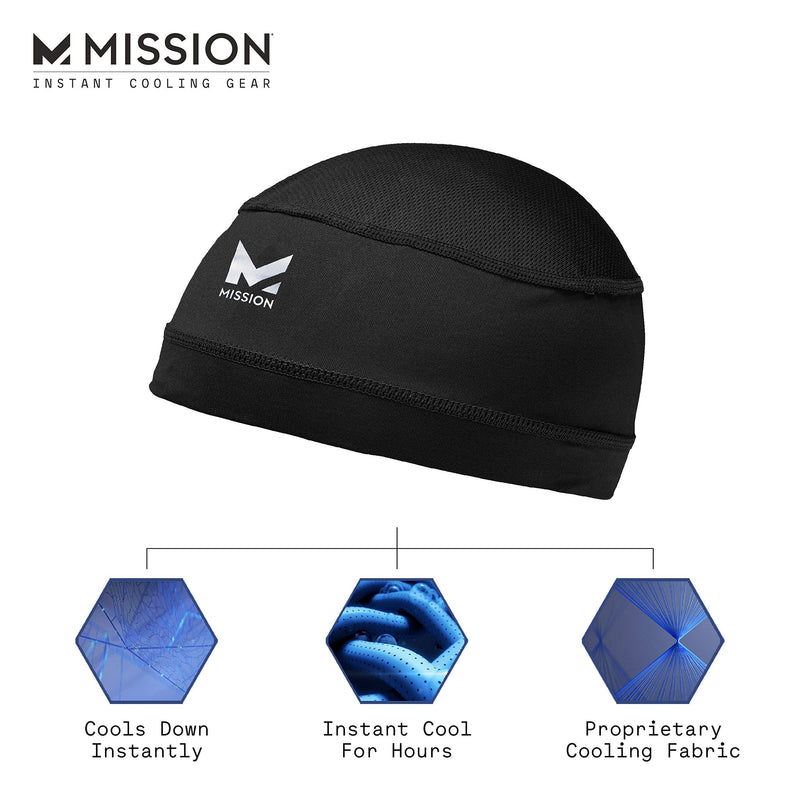 Mission Cooling Skull Cap- Hat, Helmet Liner, Running Beanie, Evaporative Cool Technology, Cools Instantly when Wet, UPF 50 Protection, for Under Helmets, Hardhats, Running, Football Black - BeesActive Australia