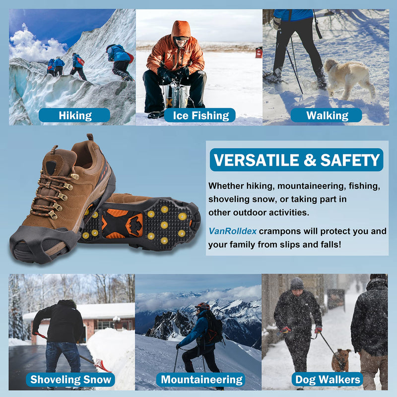 VanRolldex Ice Cleats for Boots Shoes Ice Snow Traction Cleats for Walking On Snow and Ice Non Slip Rubber Snow Shoes 11 Studs Cleats Crampons for Hiking Walking Climbing Jogging Men Women X-large (11-14 men / 13-16 women) - BeesActive Australia