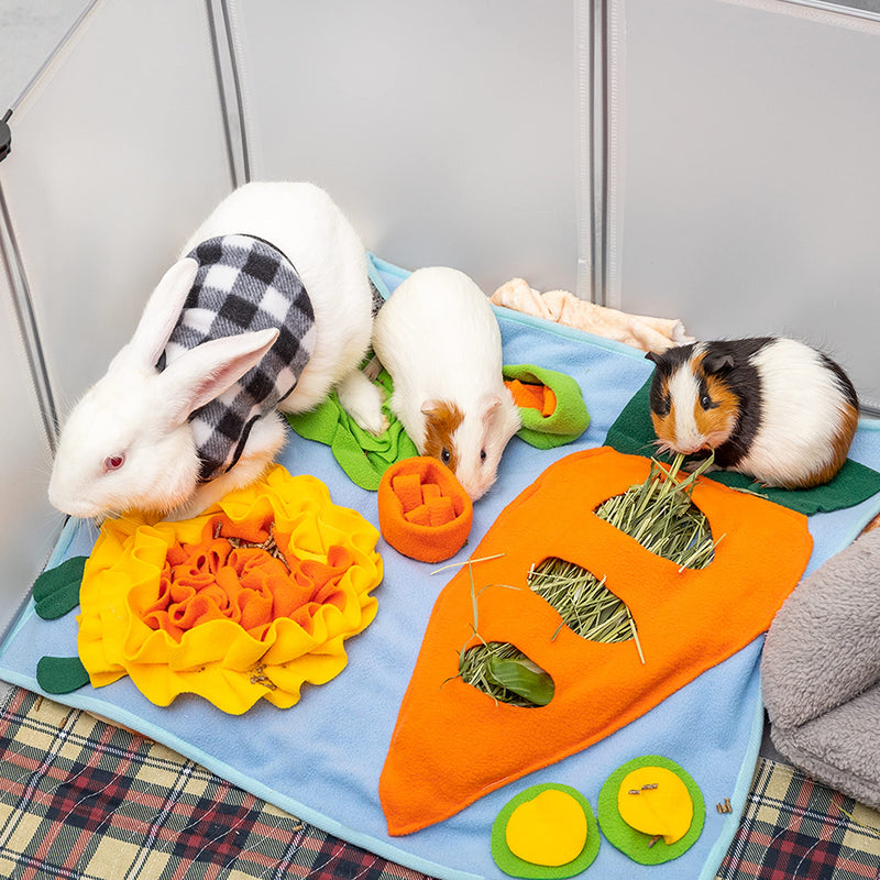Rabbit Hay Feeder - Interactive Funny Polar Fleece Pet Foraging Mat Indoor for Guinea Pig Bunny Chinchillas Hamster Ferrets Small Aniamls - Anti Slip Feeding Mat Treat Dispenser Machine Washable - BeesActive Australia