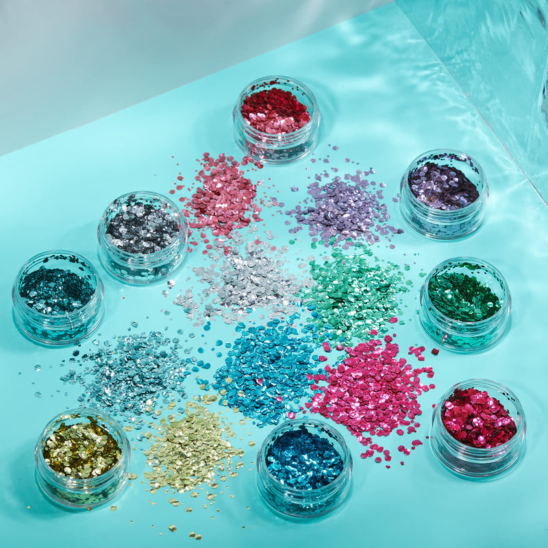 Moon Glitter Biodegradable Eco Chunky Glitter - 100% Cosmetic Bio Glitter for Face, Body, Nails, Hair & Lips - 3g Set of 8 + Fix Gel - BeesActive Australia