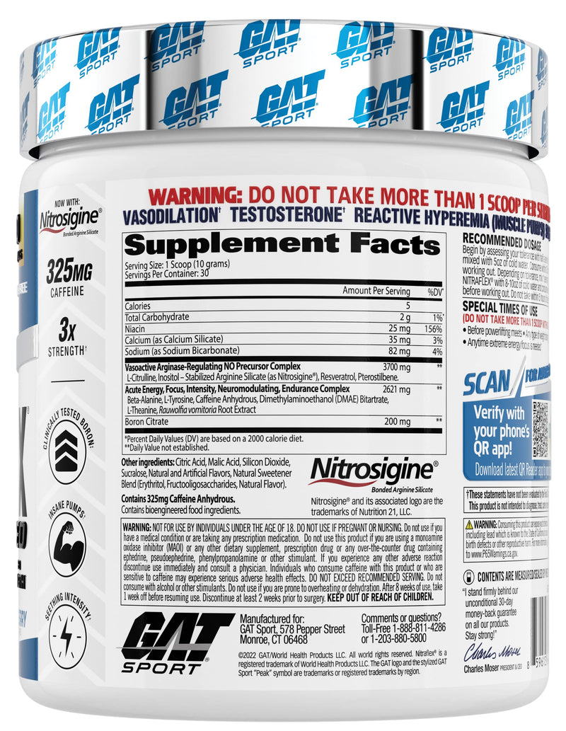 GAT Sport Nitraflex Advanced Pre-Workout Powder, Increases Blood Flow, Boosts Strength and Energy, Improves Exercise Performance, Creatine-Free (Blue Raspberry, 30 Servings) Blue Raspberry 30 Servings (Pack of 1) Standard Packaging - BeesActive Australia