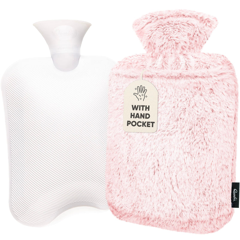 Qomfor Hot Water Bottle with Cover - Premium Fluffy Faux Fur Cover with Kangaroo Pocket - 1.8l Large - Hot Water Bag for Pain Relief, Neck and Shoulders, Hands and Feet, Cosy Nights (Pink) Pink - BeesActive Australia
