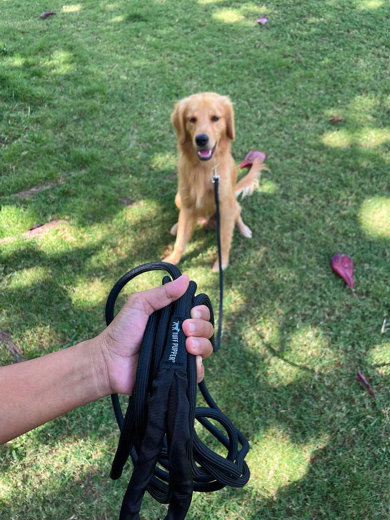 Tuff Pupper Heavy Duty 30 Foot Long Rope Leash for Dogs | Dog Recall Training Leash | High Visibility Strong Climbing Rope Leash | Hand or Waist Worn | Stainless Steel 360° Clips for Tangle Free Use Epic Black - BeesActive Australia