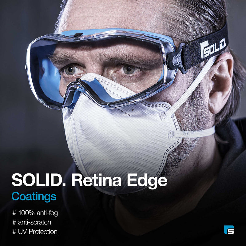 Solid. Safety Goggles that fits perfectly | Protective eyewear with anti-fog, anti-scratch and UV-protection lenses | Ideal for wearing as safety glasses over glasses | Clear lens | Blue - BeesActive Australia