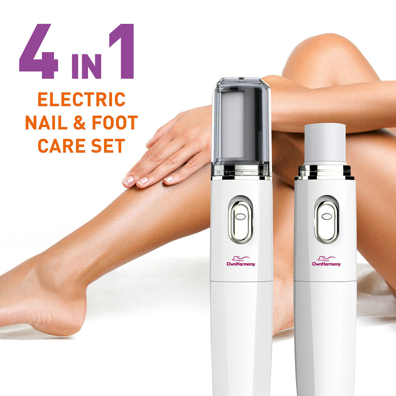 Electric Nail File Kit & Callus Remover (4 in 1) Best Pedicure Tools to Polish Nails - Perfect Manicure & Pedi Foot Care Set - Professional Electronic Polisher and Shine Buffer - Toenail Ridge Shaper Ivory - BeesActive Australia