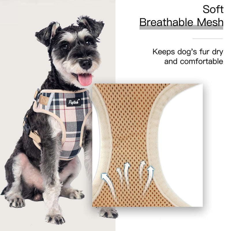PUPTECK Small Dog Haness and Leash Collar Set Fully Adjustable Puppy Soft Mesh Harness No Pull Reflective Beige - BeesActive Australia