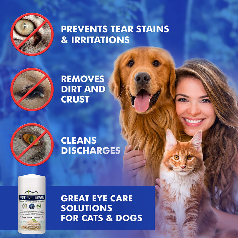 Arava Pet Eye Wipes - for Dogs Cats Puppies & Kittens - 100 Count - Natural and Aromatherapy Medicated - Removes Dirt Crust and Discharge - Prevents Tear Stain Infections & Irritations - Soft & Gentle - BeesActive Australia