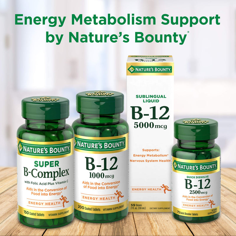 Nature’s Bounty Vitamin B-12 Supplement, Supports Metabolism and Nervous System Health, 2500mcg, 75 Tablets - BeesActive Australia