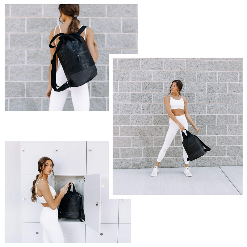 Vooray 23L Ultra-Durable Flex Cinch Gym Drawstring Backpack Sackpack for Women Black Foil - BeesActive Australia