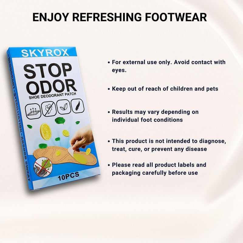 SkyroX Shoe Odor/Odour Deodorant Patches - Lemon & Peppermint Extract, Pack of 10 - BeesActive Australia