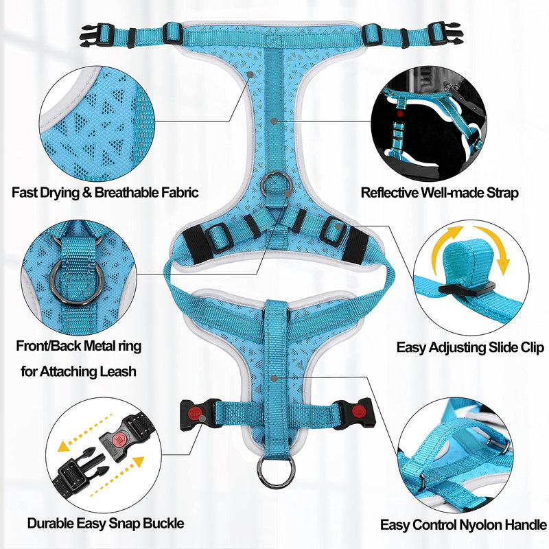 Supet Dog Harness No Pull, Dog Vest Harness with 【Free Dog Leash】, No Choke Dog Harness Adjustable Reflective Heavy Duty Pet Harness with Easy Control Handle for Small Medium Large Dog M (Chest: 25.6-29.5") Blue - BeesActive Australia