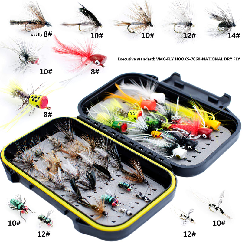 [AUSTRALIA] - Fly Fishing Flies Kit /Trout/Salmon/ bass Flies Streamers . Dry/Wet Flies.Nymphs, ,Fly Poppers (with Waterproof Fly Box) pop& Streamers 