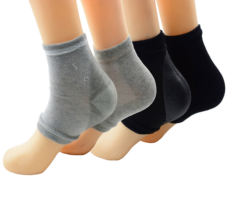 Makhry 2 Pairs Moisturizing Silicone Gel Heel Socks for Dry Hard Cracked Skin Open Toe Comfy Recovery Socks Day Night Care Black&Grey - BeesActive Australia