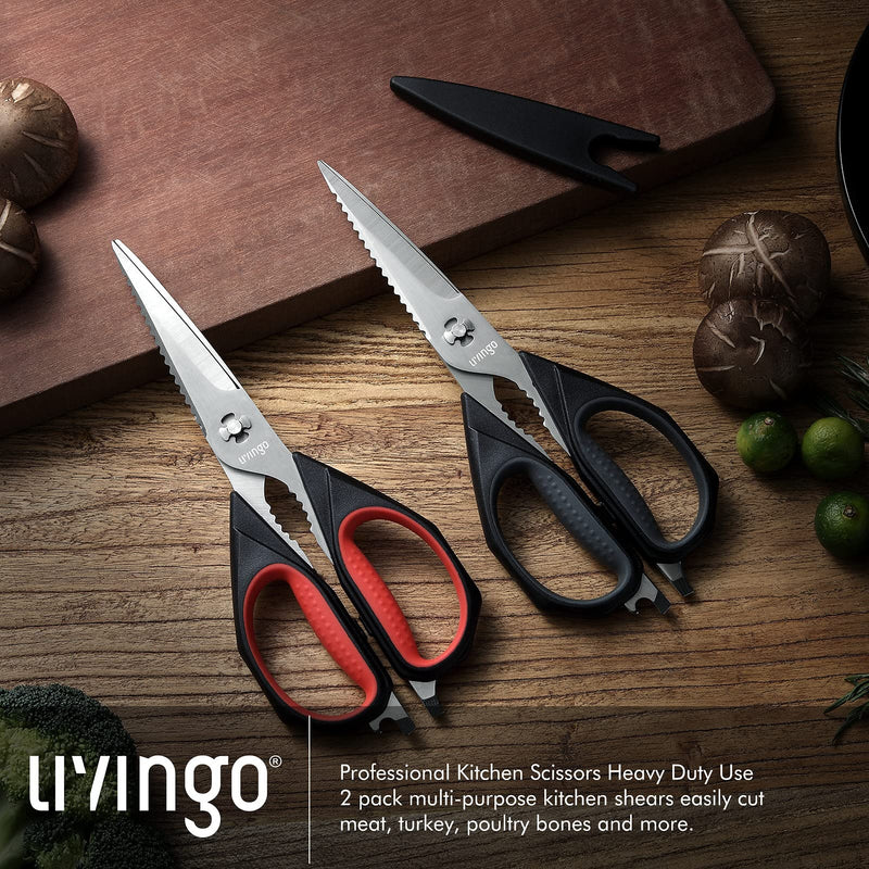LIVINGO Kitchen Scissors, 2 Pack 9.25" Utility All Purpose Poultry Shears Heavy Duty Dishwasher Safe, Come Apart Sharp Stainless Steel Cooking Food Scissors for Cutting Meat, Chicken, Vegetable, Fish 2 Pack Kitchen Scissors - BeesActive Australia