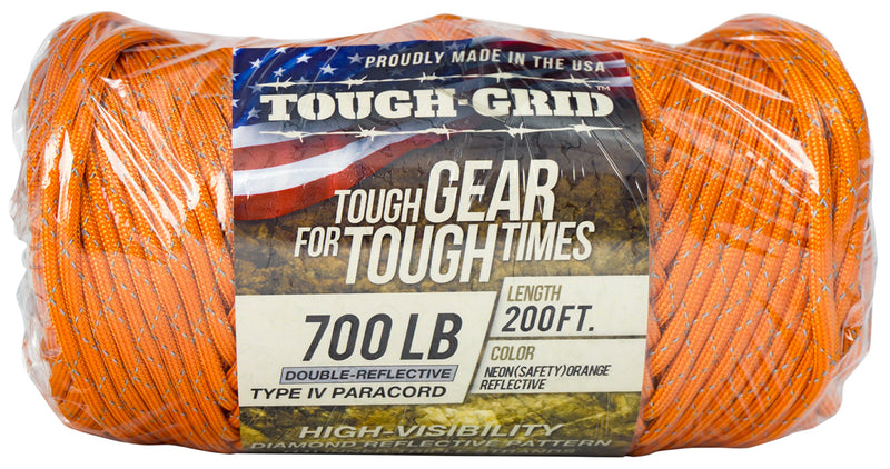 [AUSTRALIA] - TOUGH-GRID New 700lb Double-Reflective Paracord/Parachute Cord - 2 Vibrant Retro-Reflective Strands for The Ultimate High-Visibility Cord - 100% Nylon - Made in USA. Neon (Safety) Orange Reflective 100Ft. (COILED IN BAG) 