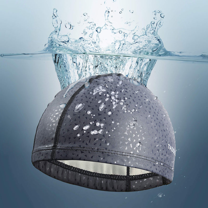 [AUSTRALIA] - TADDLEE Men Swim Cap PU Fabric Silicone Lycra Swimming Hat Pool Waterproof Sports Adult Swim Wear Accessories Large Size Outdoor(Gray) 