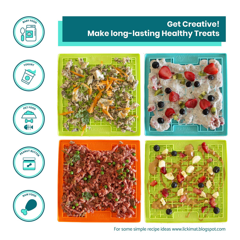 Lickimat Classic Dog Slow Feeders, Lick Mat, Boredom Anxiety Reduction; Perfect for Food, Treats, Yogurt, Peanut Butter. Fun Alternative to Slow Feed Dog Bowl! Green & Turquoise Soother & Buddy - BeesActive Australia