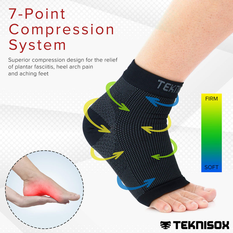 TEKNISOX Foot Compression Socks for Support and Fast Pain Relief from Plantar Fasciitis, Arthritis in Feet, Painful Heels and Arches. Black S-M - BeesActive Australia