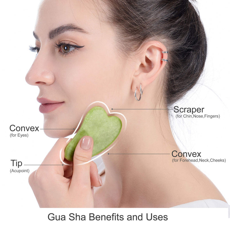 Jade Roller for Face and Gua Sha Set Facial Skin Roller Massager Tool - Anti-Aging Treatment - Handcraft Natural Green Jade - BeesActive Australia