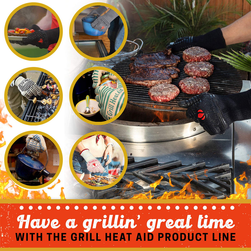 GRILL HEAT AID BBQ Gloves Heat Resistant 1,472℉ Extreme. Dexterity in Kitchen to Handle Cooking Hot Food in Oven, Cast Iron, Pizza, Baking, Barbecue, Smoker & Camping. Fireproof Use for Men & Women One Size Full Black - BeesActive Australia