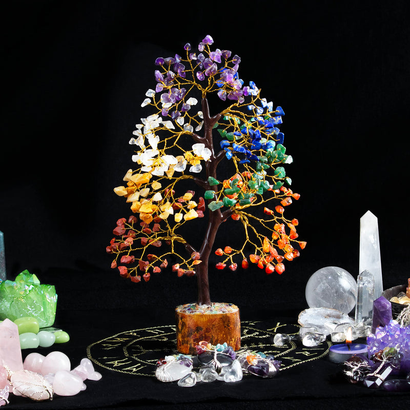 Seven Chakra Tree of Life, Crystal Tree for Positive Energy - Feng Shui Tree, Artificial Tree, Crystal Decoration, Money Tree, Handmade 7 Chakra Tree, Stone Tree, Healing Crystals, Spiritual Gifts Seven Chakra (Golden Wire) - BeesActive Australia