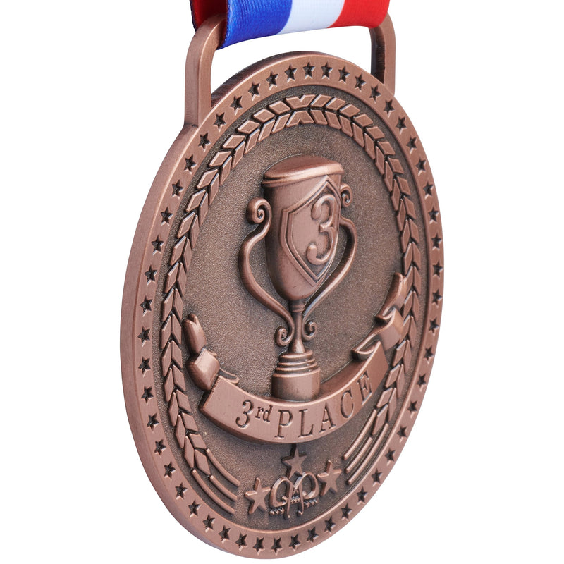 Gold Silver Bronze Medals for 1st 2nd 3rd Place Trophy Awards, Bright or Antique Finish with Attached Red White Blue Satin Ribbon - Sold Separately Antique Bronze - BeesActive Australia
