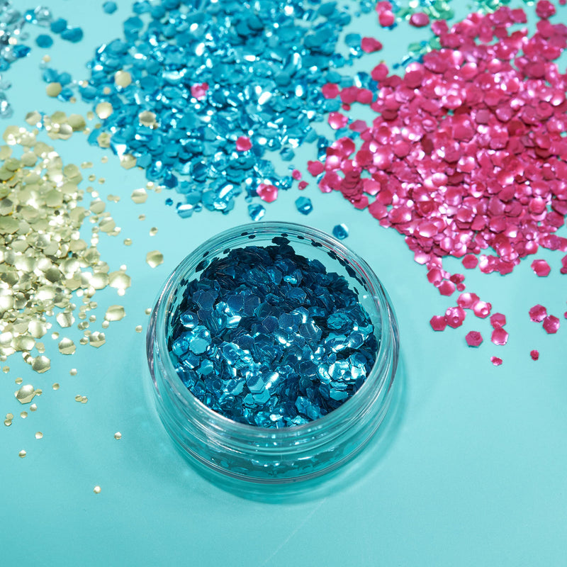 Moon Glitter Biodegradable Eco Chunky Glitter - 100% Cosmetic Bio Glitter for Face, Body, Nails, Hair & Lips - 3g Set of 8 + Fix Gel - BeesActive Australia