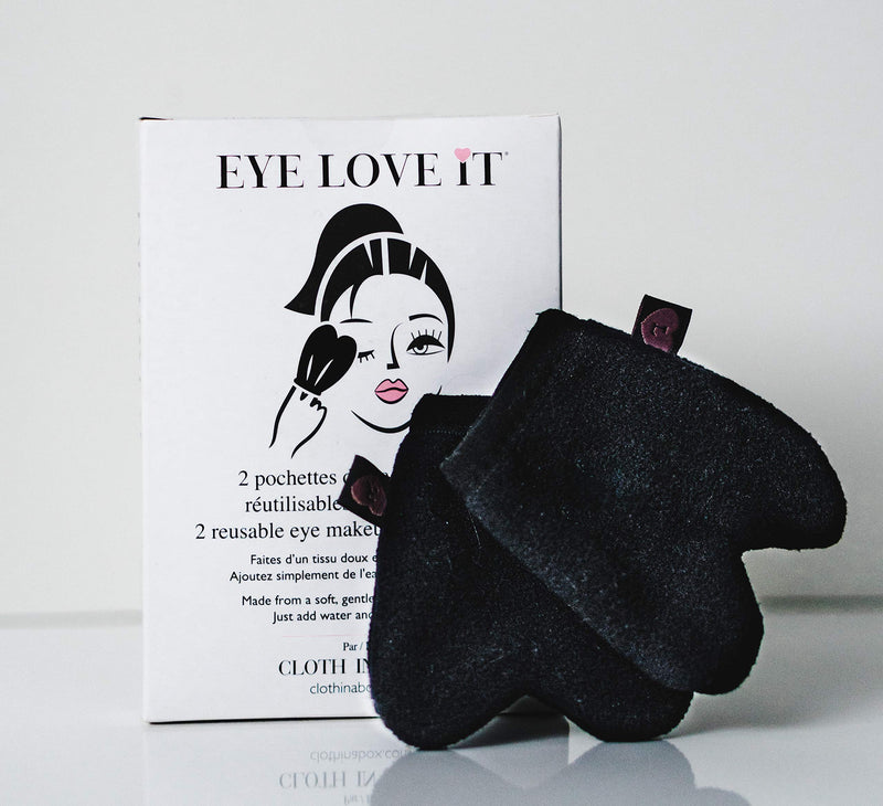 Cloth in a Box Eye Love It Black - Reusable Heart Shaped Eye Makeup Remover Pads | Easily Fits On Fingers | Fresh and Clean Skin | Soft and Gentle | Mesh Carry Bag Included | - BeesActive Australia