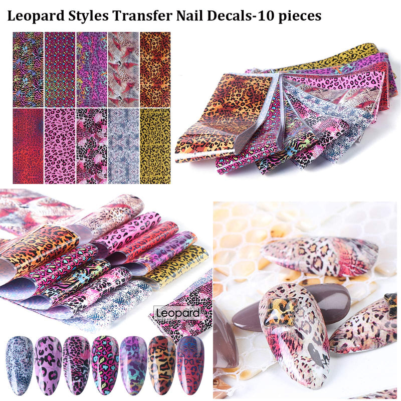 MWOOT DIY Nail Art Foil Transfers Stickers, 59 Sheets Flowers Love Valentine's Day Nail Decals Set for Women Gel Nail Tip Decoration Manicure Design, Holographic Graffiti Leopard Heart Pattern - BeesActive Australia