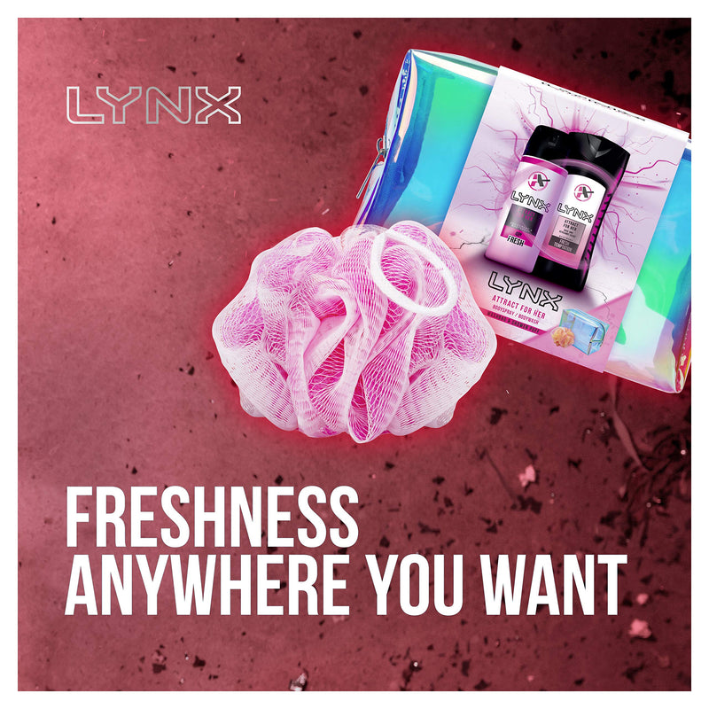 Lynx Attract For Her Washbag Gift Set, Ideal for Girls And Teenagers, Duo Pack Shower Gel And Deodorant Body Spray, Includes a Shower Loofah Puff - BeesActive Australia