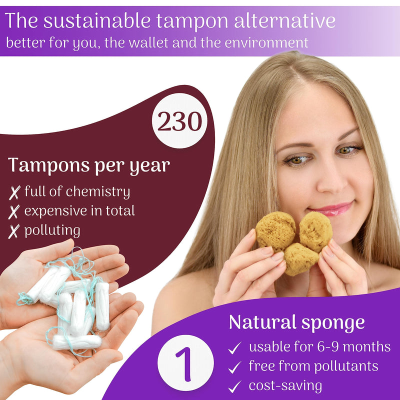 tom&pat Menstrual Sponge, Natural Tampon Alternative, DERMATEST: Very Good, with Jute Bag & Changeable Box for on The go, Natural Sponge as Period Sponge, Reusable, Zero Waste (Size: M / 5 x 5-7 cm) 5 pieces (5-7 cm) - BeesActive Australia