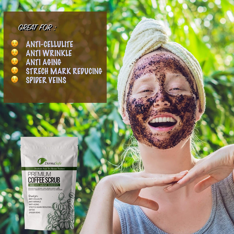 DermaSafe Natural Arabic Coffee Scrub for Body Exfoliation, Anti Cellulite Treatment for Stretch Marks, Spider and Varicose Veins, Acne Breakouts or Eczema, Moisturizing Skin Care - BeesActive Australia