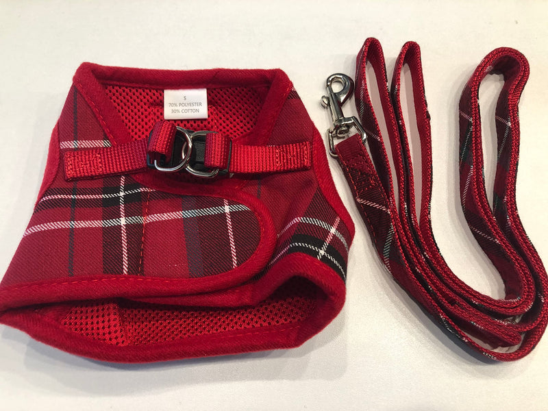 PUPTECK Soft Mesh Small Dog Harness with Leash - Basic Plaid Padded Step-in Chest Vest for Kitties, Puppy, Small Pets Medium(Chest:16"-20") Red - BeesActive Australia