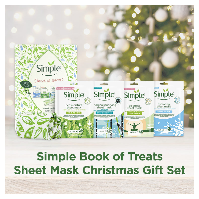 Simple Book of Treats Four Sheet Masks for every skin condition with a stretch head band Gift Set Festive gifts for Women 4 piece 21 ml (Pack of 4) - BeesActive Australia