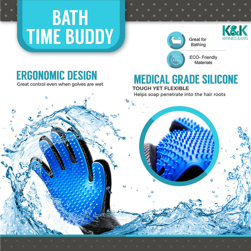 KENNELS & KATS Grooming Glove | Deshedding Glove for Easy, Mess-Free Grooming | Grooming Mitt for Dogs, Cats, Rabbits & Horses with Long/Short/Curly Hair | Pet Hair Gloves for Pet Hair Removal Pair - One Size Fits All Blue - BeesActive Australia