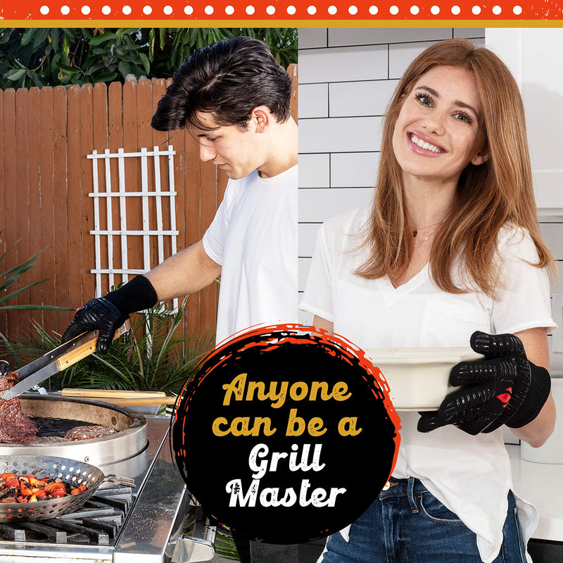 GRILL HEAT AID BBQ Gloves Heat Resistant 1,472℉ Extreme. Dexterity in Kitchen to Handle Cooking Hot Food in Oven, Cast Iron, Pizza, Baking, Barbecue, Smoker & Camping. Fireproof Use for Men & Women One Size Full Black - BeesActive Australia