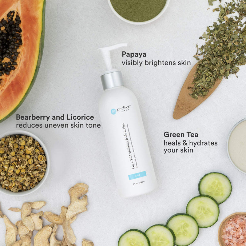 Gly + Sal Exfoliating Body Lotion, 8% Glycolic Acid and 2% Salicylic Acid Lotion Enhanced with Green Tea, Papaya, Bearberry, Licorice and Amino Complex - Perfect Image - BeesActive Australia